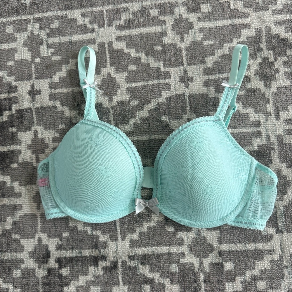 Betsey Johnson Light Blue Silver Trimmed Lace Bra